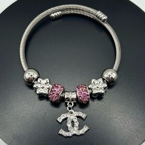 Silver and Purple Charm Bracelet with Crystal Accents